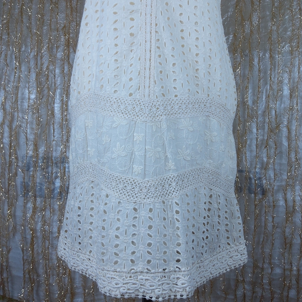 Sundance River Eyelet Dress Lined Petite Size 6 P6 Cream Color Above The Knee - Picture 6 of 11